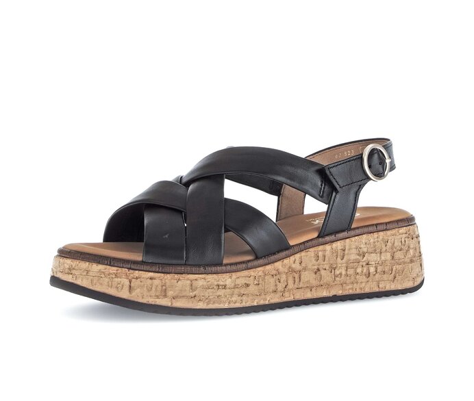 Gabor Damen  Plateau Sandale Schwarz - Glattleder