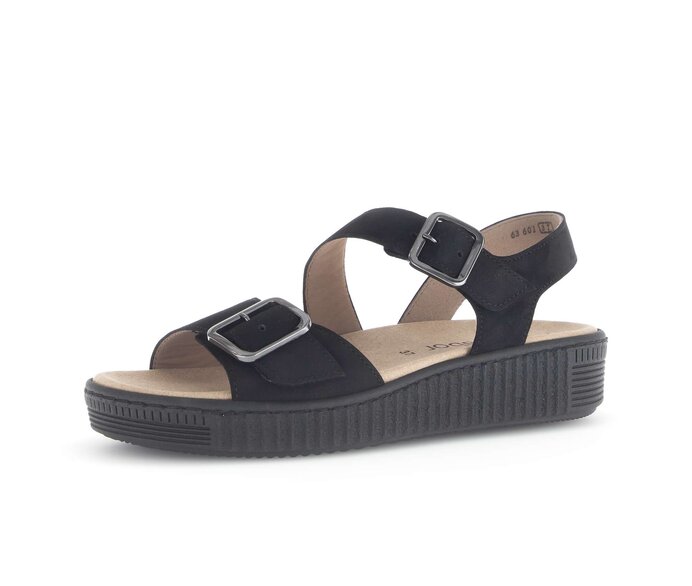 Gabor Damen  Plateau Sandale Schwarz - Rauleder