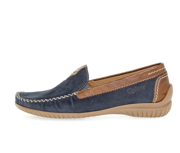 Gabor Damen Mokassin Blau - Materialmix Leder