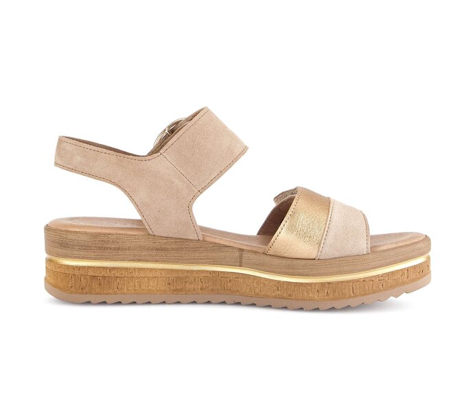 Gabor Damen  Plateau Sandale Beige - Materialmix Leder