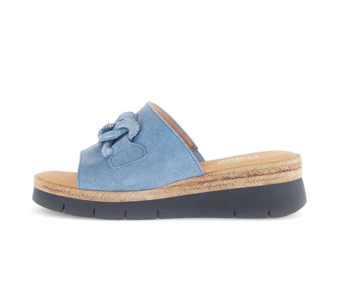 Gabor Damen Pantolette Blau - Materialmix Leder