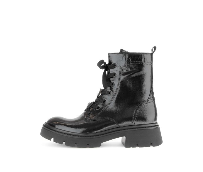 Gabor Damen Schnürstiefelette Schwarz - Lackleder