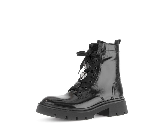 Gabor Damen  Schnürstiefelette Schwarz - Lackleder