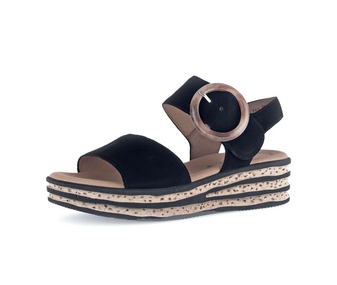 Gabor Damen  Plateau Sandale Schwarz - Rauleder