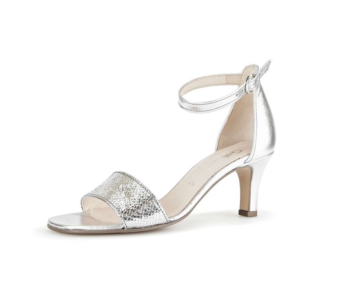 Gabor Damen  Riemchensandale Silber - Materialmix Leder