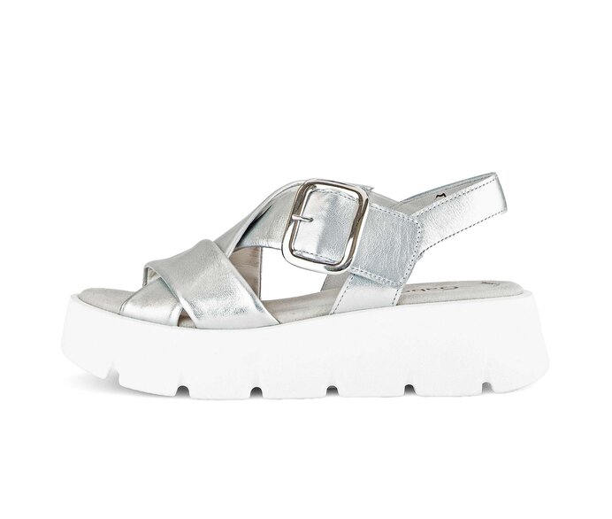 Gabor Damen Plateau Sandale Silber - Effektleder