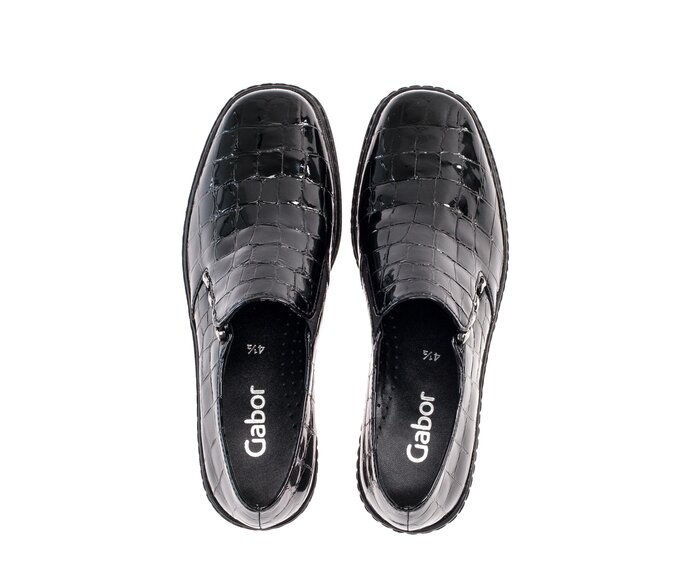 Gabor Damen  Slipper Schwarz - Leder Reptiloptik