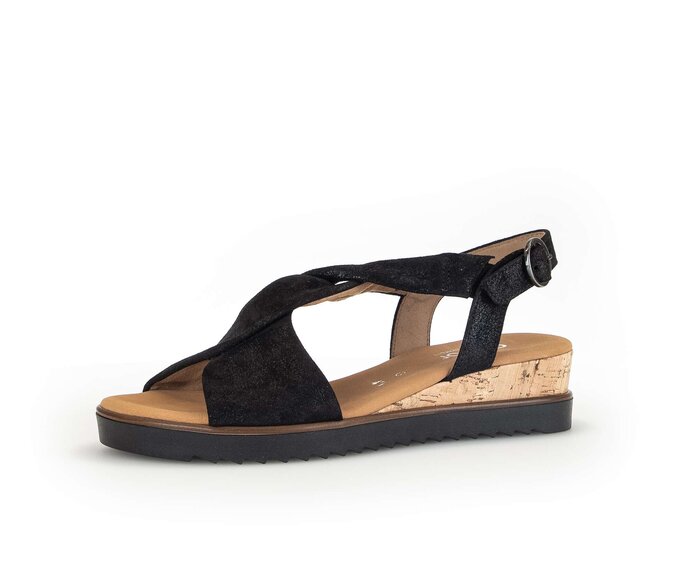 Gabor Damen  Keilsandalette Schwarz - Effektleder