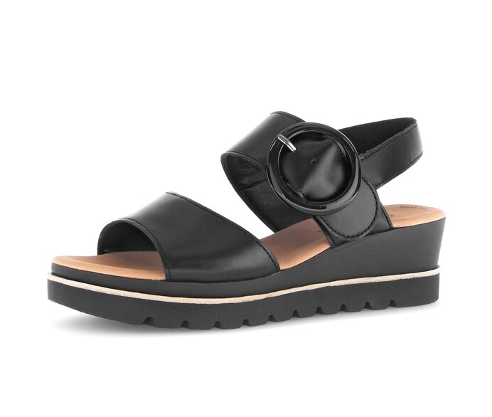 Gabor Damen  Plateau Sandale Schwarz - Glattleder