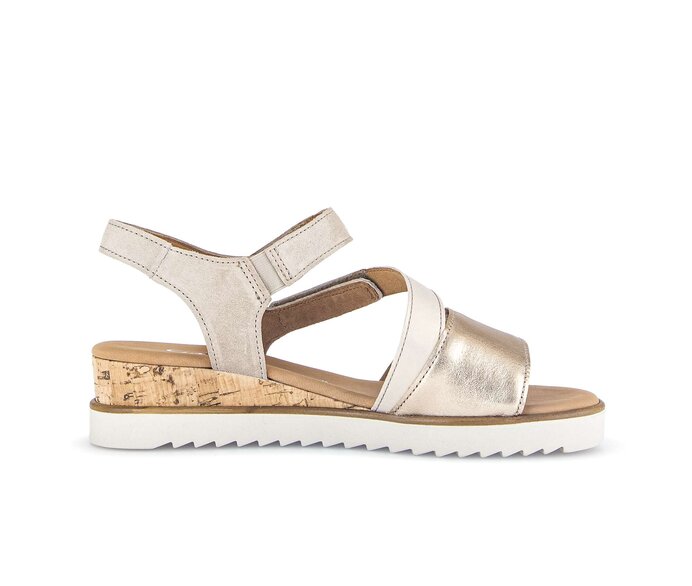 Gabor Damen  Keilsandalette Beige - Materialmix Leder