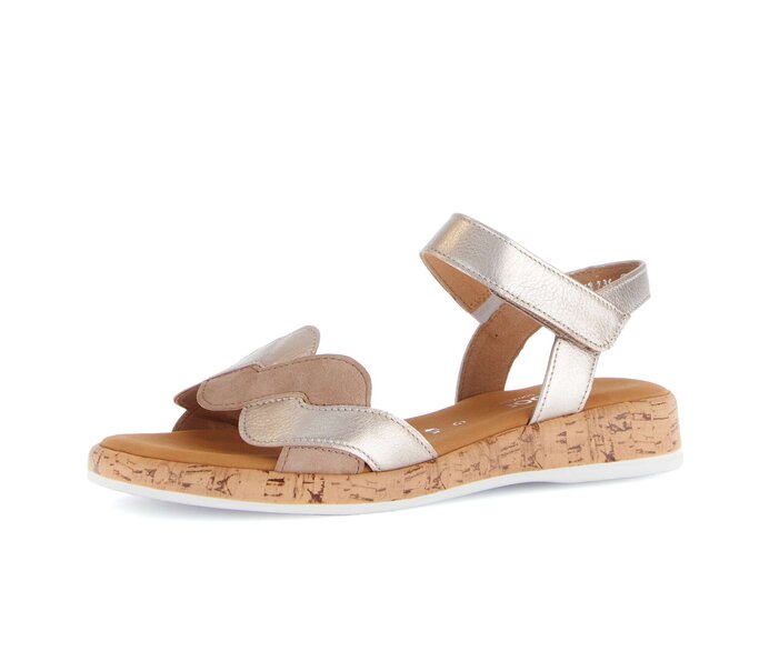 Gabor Damen  Riemchensandale Gold - Materialmix Leder
