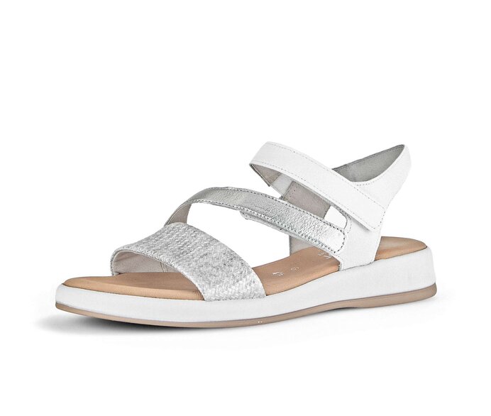 Gabor Damen  Riemchensandale Silber - Materialmix Leder