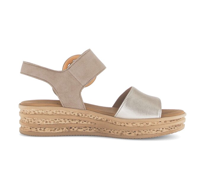 Gabor Damen  Plateau Sandale Beige - Materialmix Leder