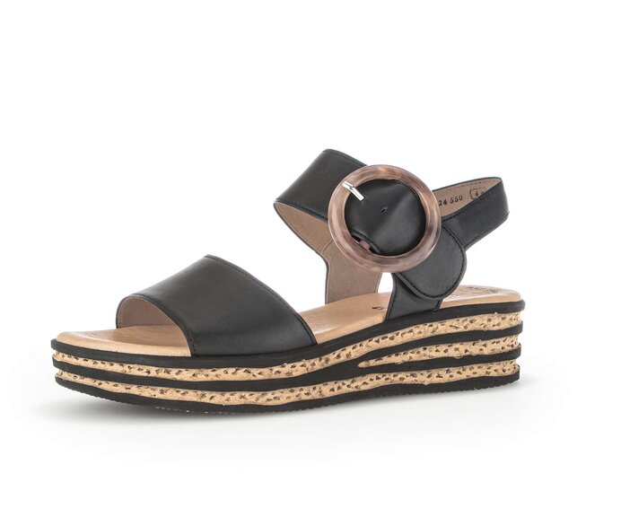 Gabor Damen  Plateau Sandale Schwarz - Glattleder