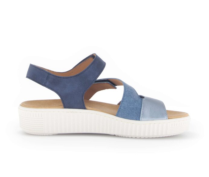 Gabor Damen  Plateau Sandale Blau - Materialmix Leder