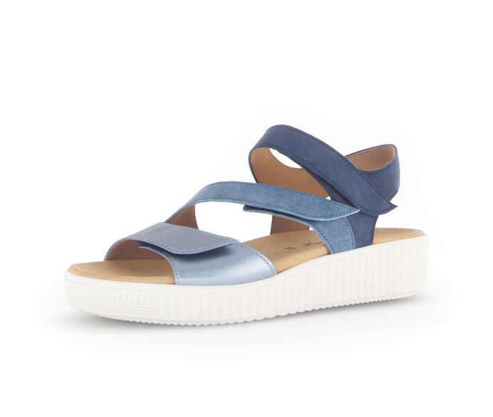 Gabor Damen  Plateau Sandale Blau - Materialmix Leder
