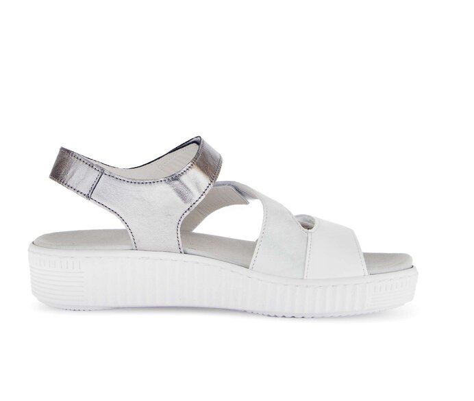Gabor Damen  Plateau Sandale Weiß - Materialmix Leder
