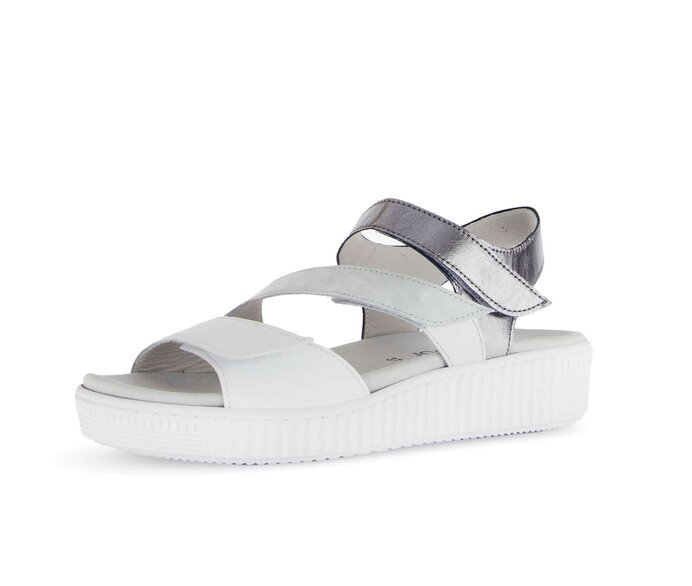 Gabor Damen  Plateau Sandale Weiß - Materialmix Leder