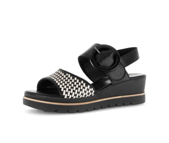 Gabor Damen  Plateau Sandale Schwarz - Glattleder
