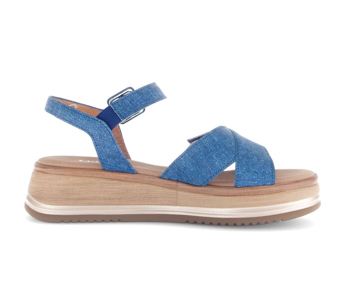 Gabor Damen  Plateau Sandale Blau - Materialmix Leder