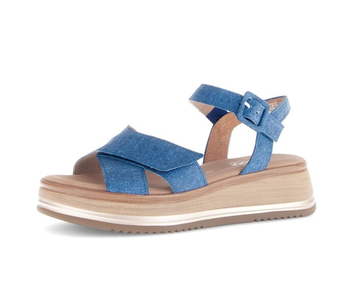 Gabor Damen  Plateau Sandale Blau - Materialmix Leder