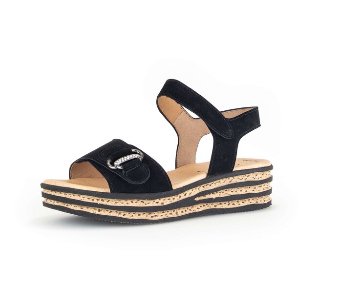 Gabor Damen  Plateau Sandale Schwarz - Rauleder