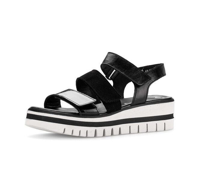 Gabor Damen  Plateau Sandale Schwarz - Materialmix Leder
