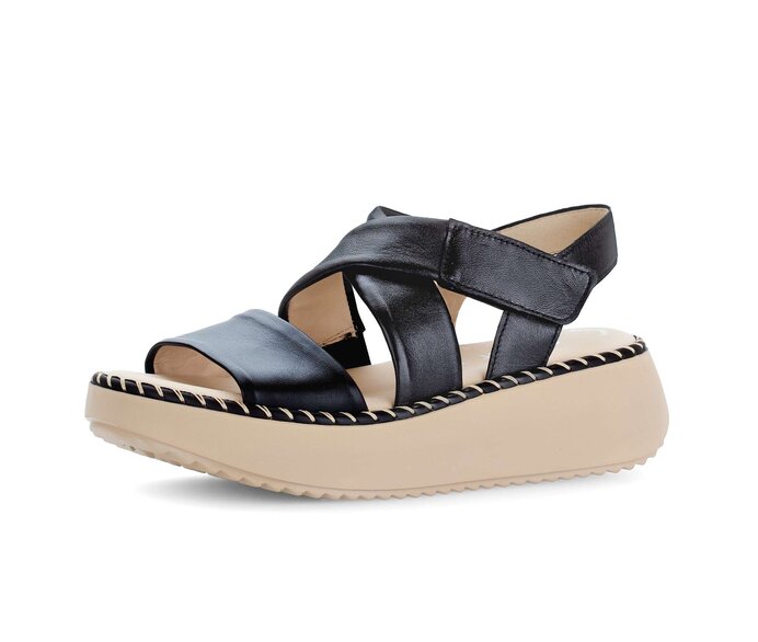 Gabor Damen  Plateau Sandale Schwarz - Glattleder