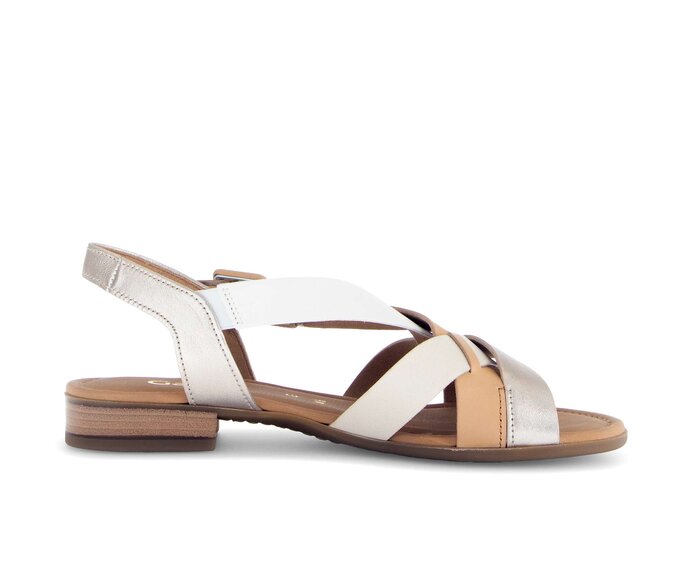 Gabor Damen  Riemchensandale Gold - Materialmix Leder