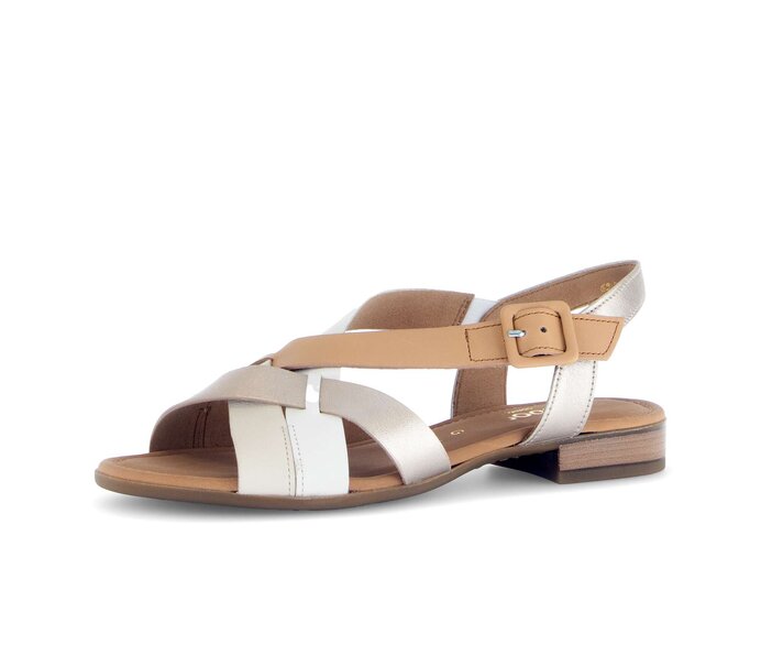Gabor Damen  Riemchensandale Gold - Materialmix Leder