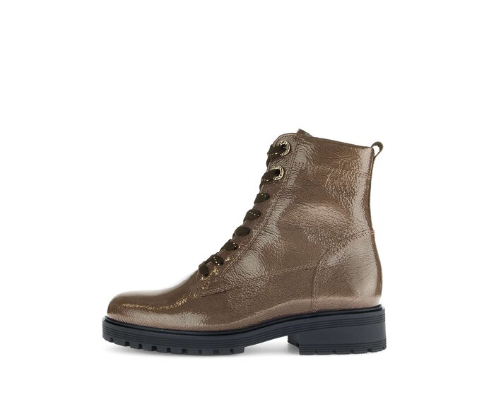 Gabor Damen Schnürstiefelette Braun - Lackleder