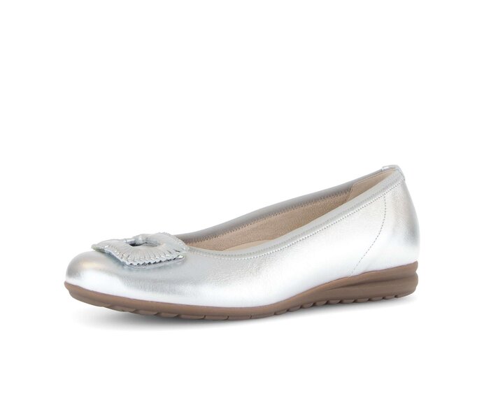 Gabor Damen  Sportliche Ballerina Silber - Effektleder