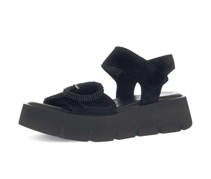 Gabor Damen  Plateau Sandale Schwarz - Rauleder