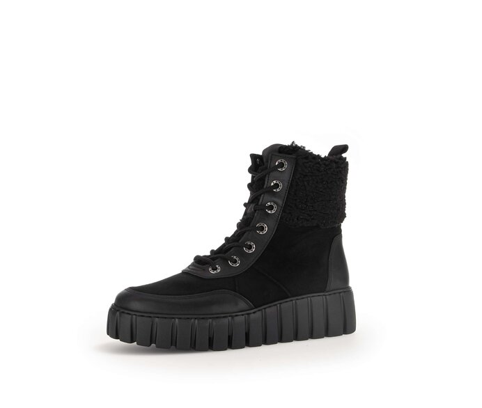 Gabor Damen  Plateau Stiefelette Schwarz - Materialmix Leder/Lederimitat