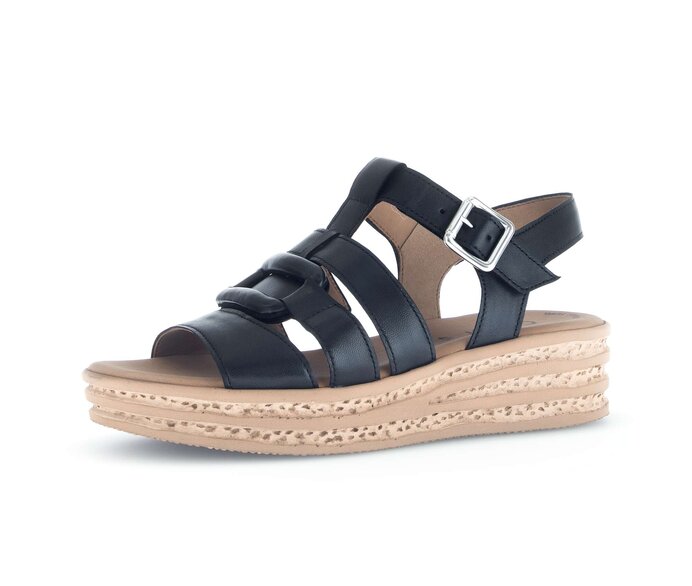 Gabor Damen  Plateau Sandale Schwarz - Glattleder
