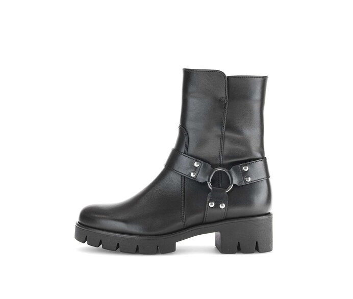 Gabor Damen Biker Boots Schwarz - Glattleder