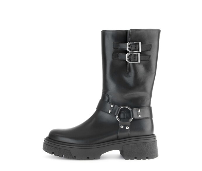 Gabor Damen Biker Boots Schwarz - Glattleder