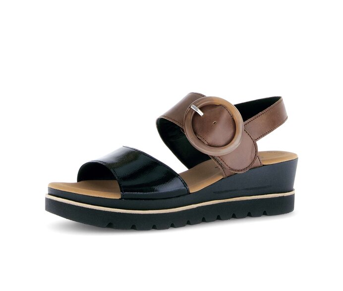 Gabor Damen  Plateau Sandale Schwarz - Materialmix Leder